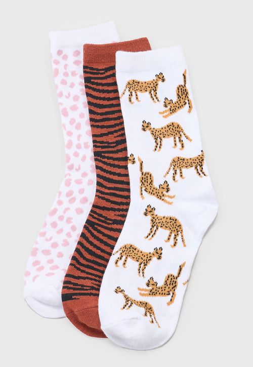 Calcetines Mujer Tripack Mix Animal Print Café