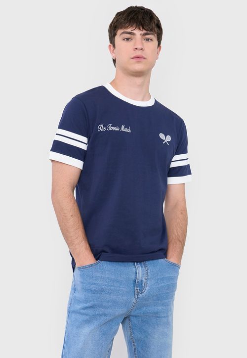 Polera Hombre Slim College Azul