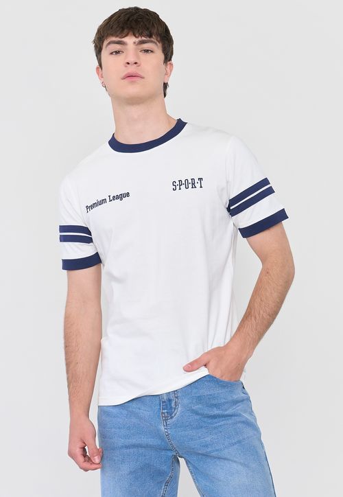 Polera Hombre Slim College Blanco