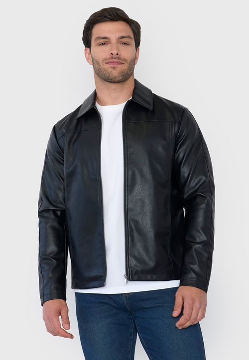 Casaca Hombre Ecocuero Camisera Negro