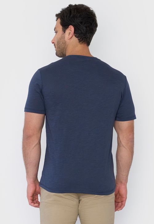Polera Hombre Henley Slub Azul
