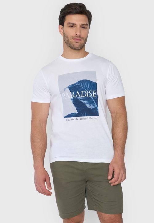 Polera Hombre Focal Print Floral Blanco