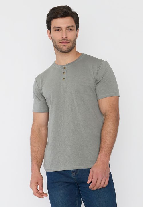 Polera Hombre Henley Slub Verde