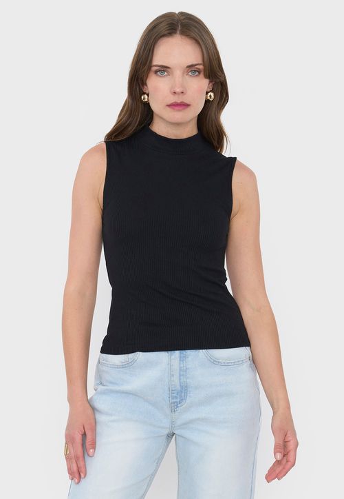 Polera Mujer Rib Halter Color Negro