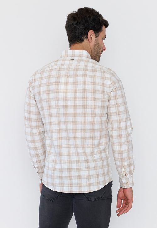Camisa Hombre Check Textura Beige