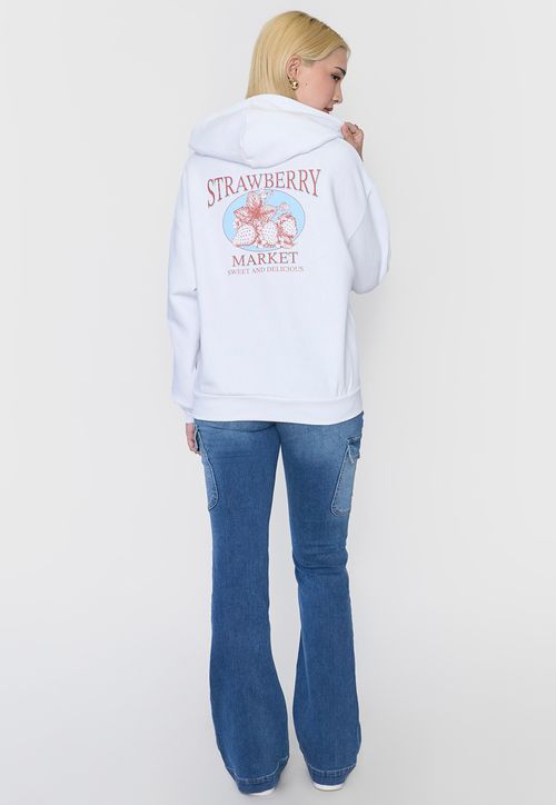 Polerón Mujer Hoodie Print Ecru