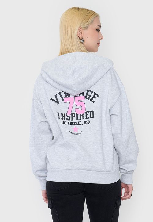 Polerón Mujer Hoodie Print Gris Melange