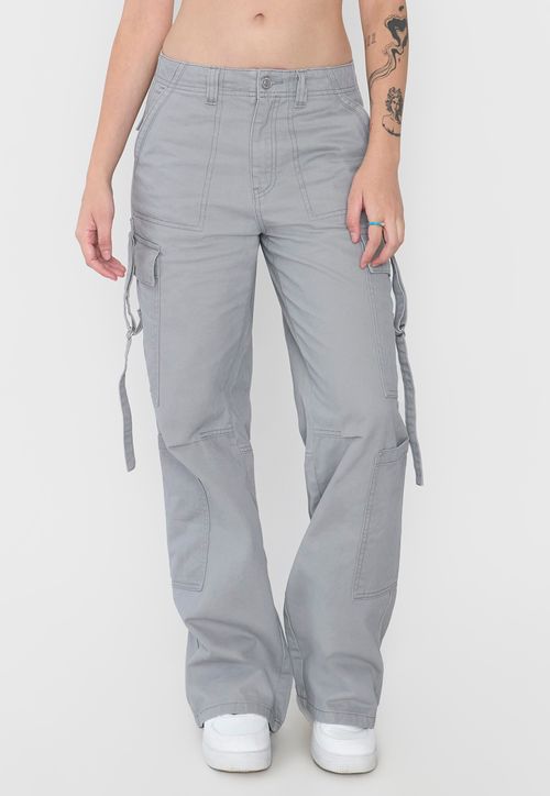 Pantalón Mujer Gris Doble Cargo