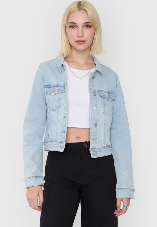 Chaqueta Mujer Trucker Elasticada Azul Claro