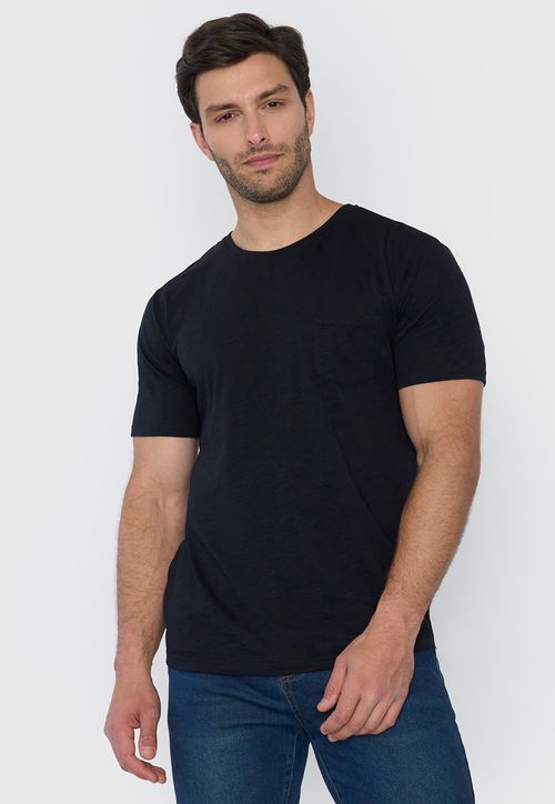 Polera Hombre Slub Bolsillo Negro