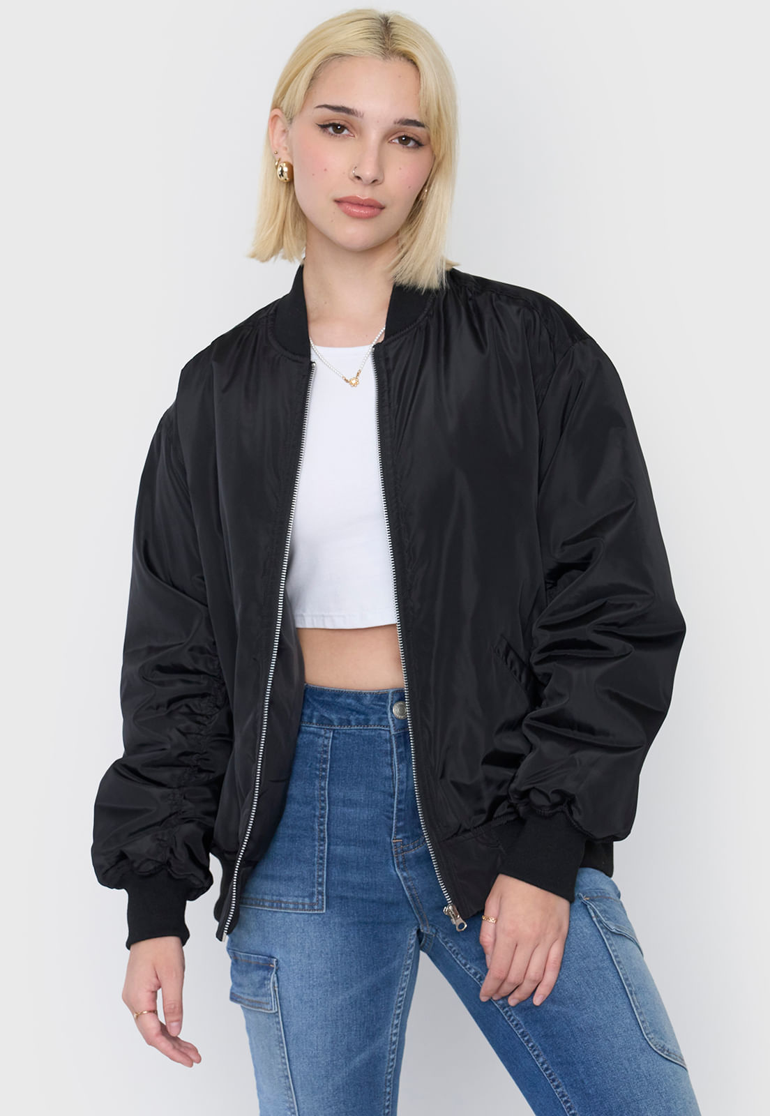 Chaqueta Mujer Bomber Básica Negro