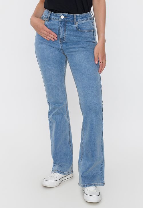 Jeans Mujer Flare Fit Azul Medio Liso