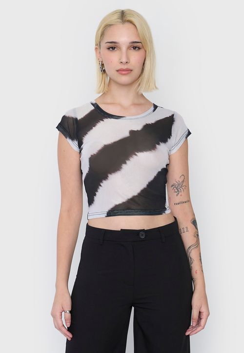 Polera Mujer Malla Manga Corta Tie Dye Negro