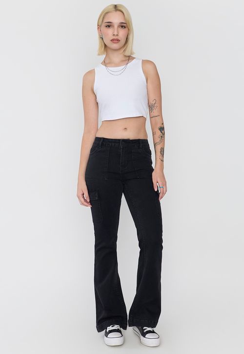 Jeans Mujer Flare Fit Cargo Negro