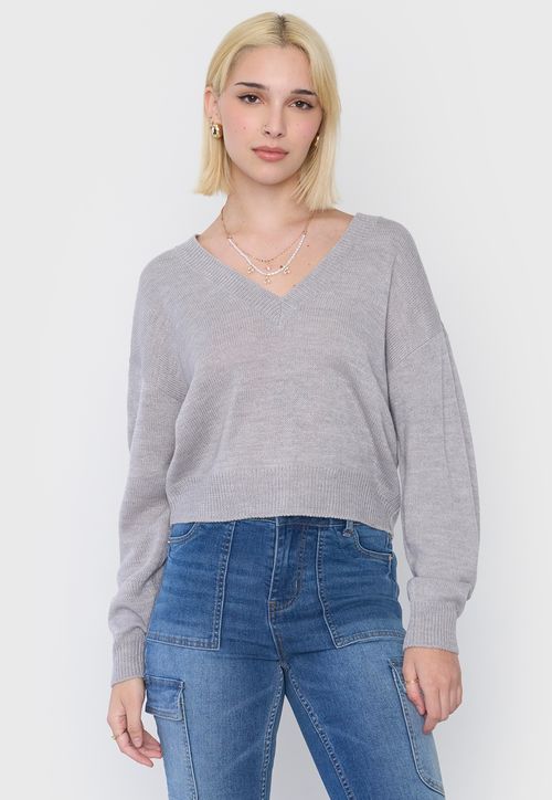 Sweater Mujer Cuello V Gris