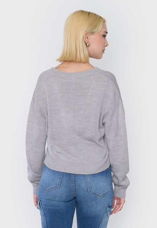 Sweater Mujer Cuello V Gris