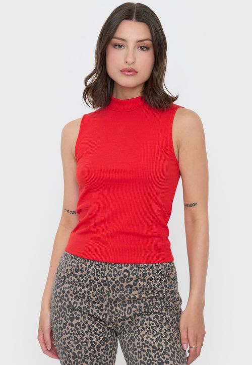 Polera Mujer Rib Halter Rojo