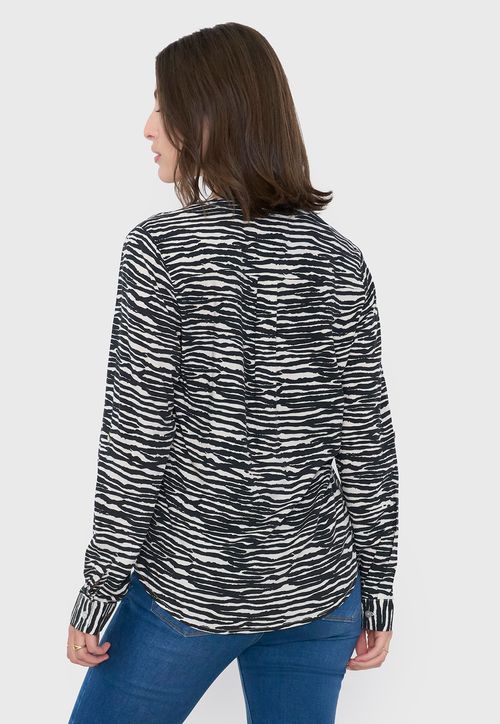 Blusa Mujer Cuello Mao Print Rayas Negro