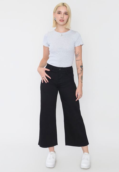 Jeans Mujer Culotte Fit Negro 5 Bolsillos
