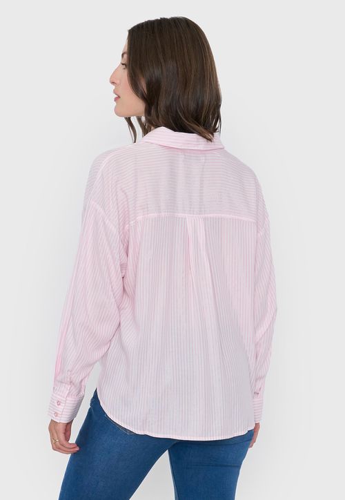 Blusa Mujer Cuello Camisero Lurex Rosado