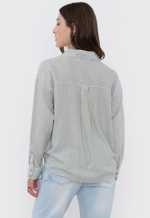 Blusa Mujer Cuello Camisero Lurex Verde