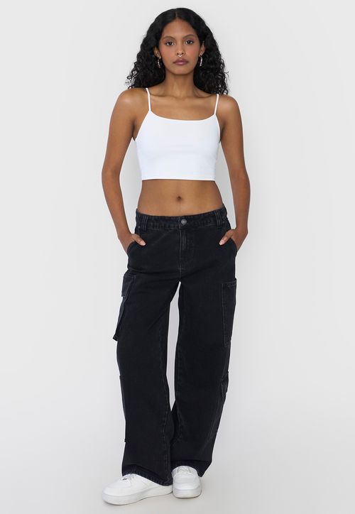 Jeans Mujer Straight Fit Full Cargo Negro