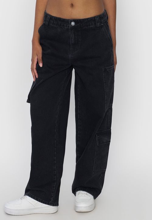 Jeans Mujer Straight Fit Full Cargo Negro