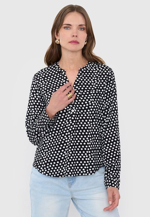 Blusa Mujer M/L Cuello Mao Print Rayas Negro