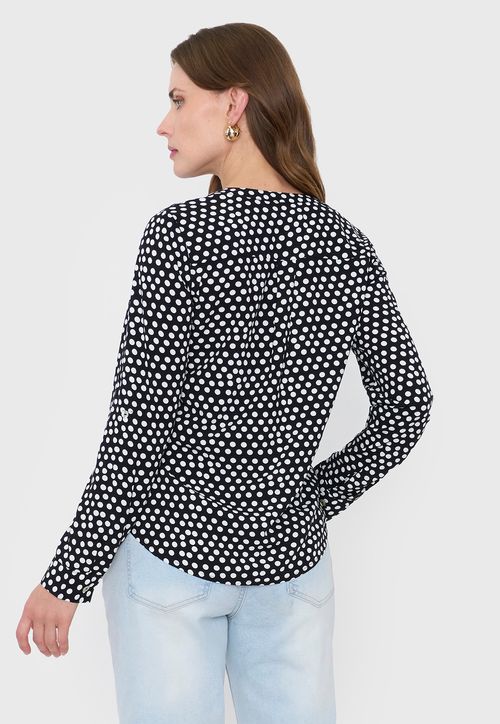 Blusa Mujer M/L Cuello Mao Print Rayas Negro