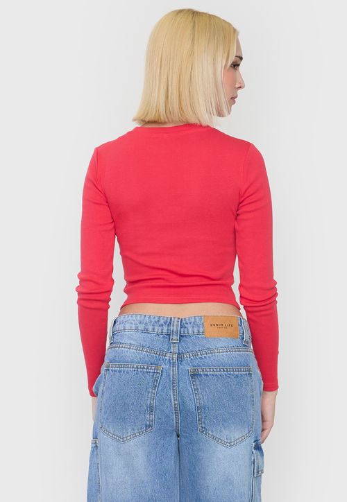 Polera Mujer Crop Manga Larga Rojo