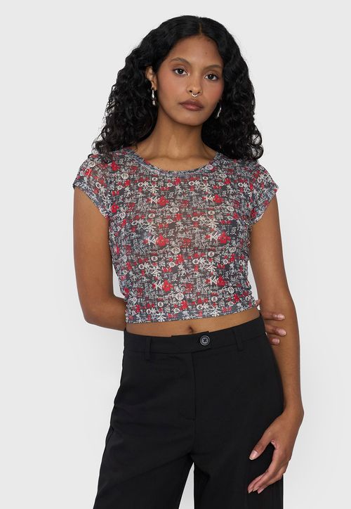 Polera Mujer Malla Manga Corta Negro