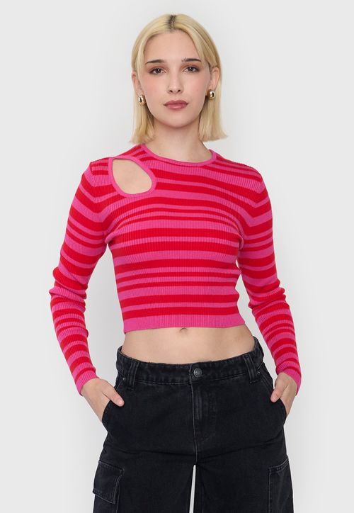 Tejido Mujer Manga Larga Cut Out Fucsia