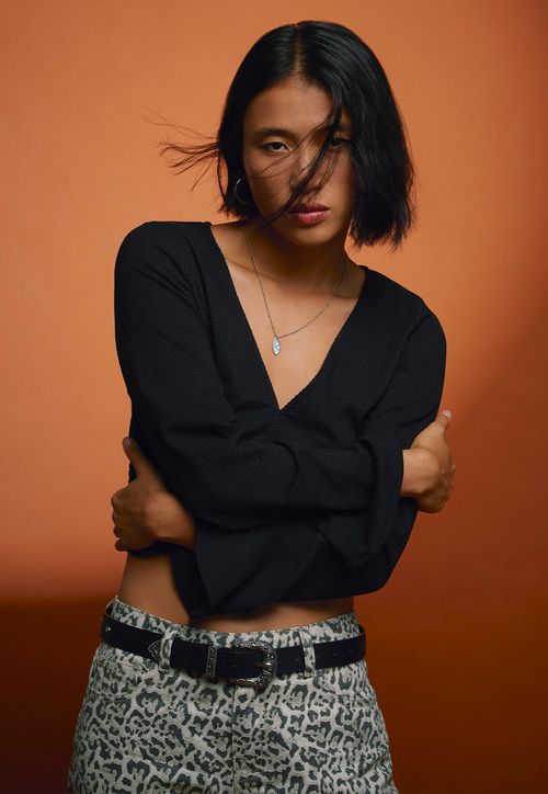 Blusa Mujer Manga Larga Campana Negro