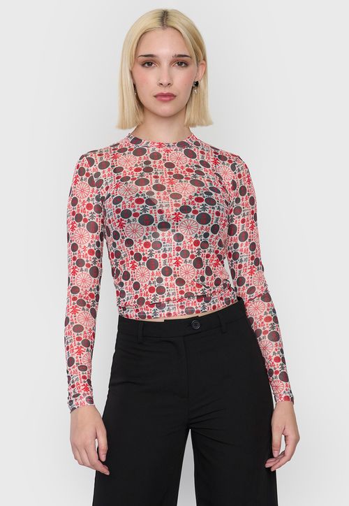 Polera Mujer Malla Manga Larga Blanco
