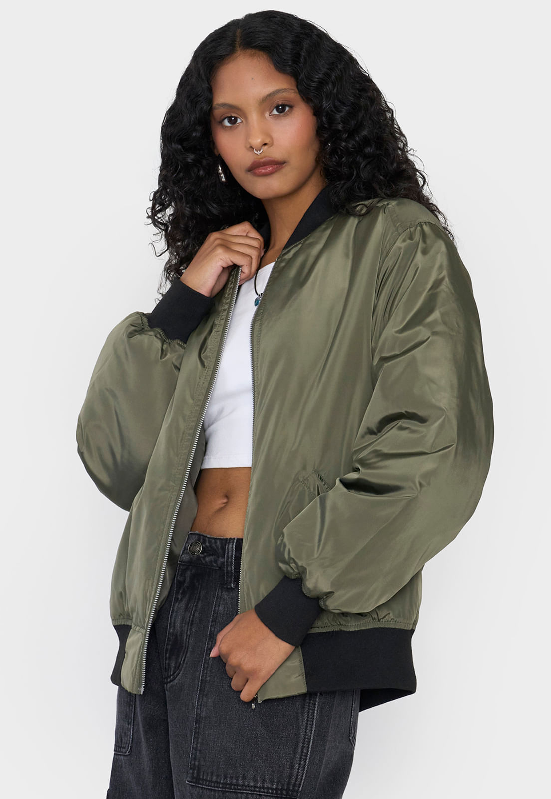 Chaqueta Mujer Bomber Básica Verde