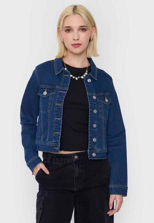 Chaqueta Mujer Trucker Elasticada Azul Oscuro