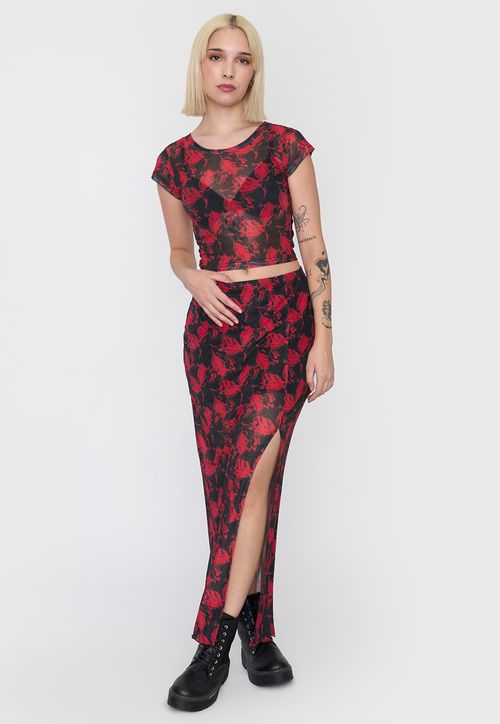 Falda Mujer Midi Malla Rojo