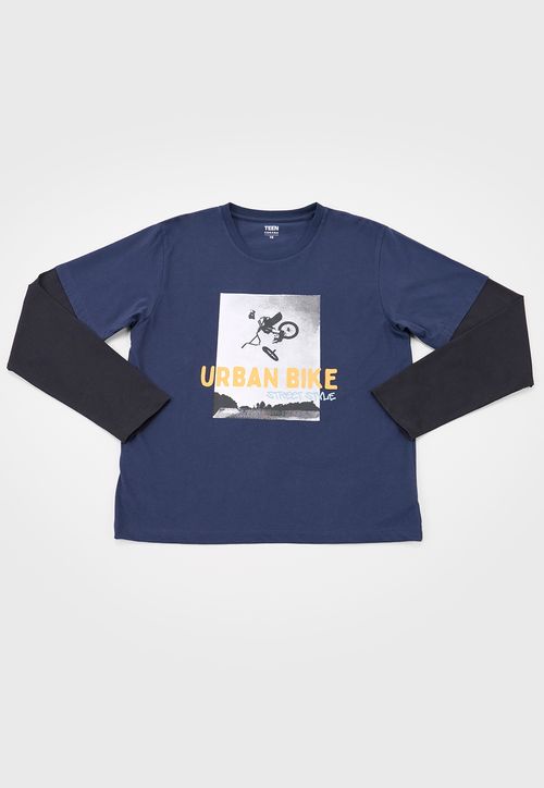 Polera Niño Teen Doble Manga Navy