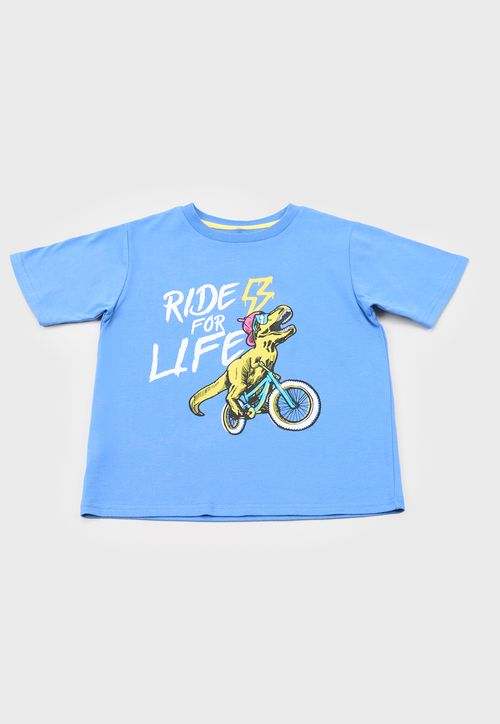 Polera Niño Kids M/C Print Fluor Celeste