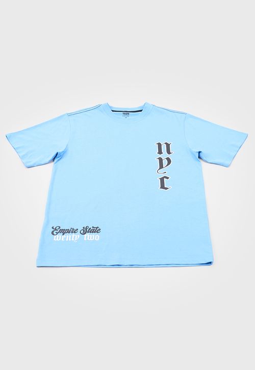Polera Niño Teen M/C Focal Print Celeste
