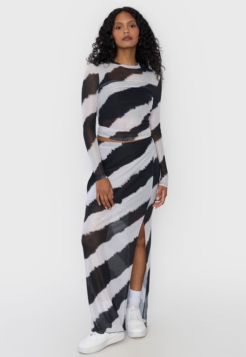 Falda Mujer Midi Malla Tie Dye Negro