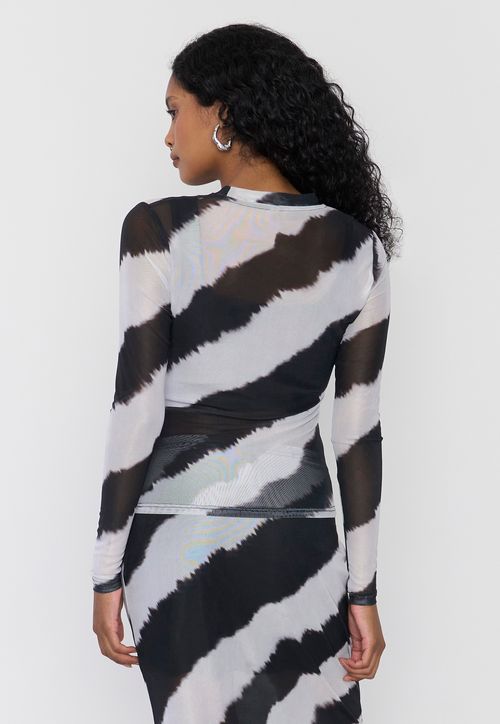 Polera Mujer Malla Manga Larga Tie Dye Negro