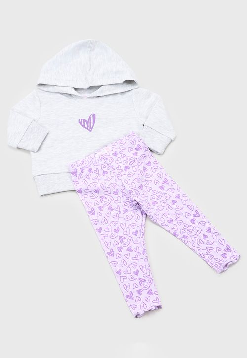 Conjunto Bebe Niña Poleron Hoodie + Calza Gris