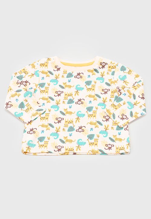 Polera Bebe Niño M/L Fullprint Ecru