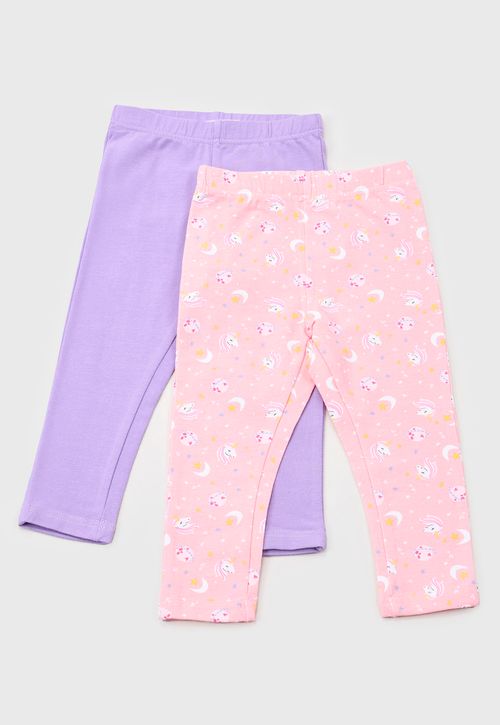 Calza Bebe Niña Bipack Solida + Print Rosado