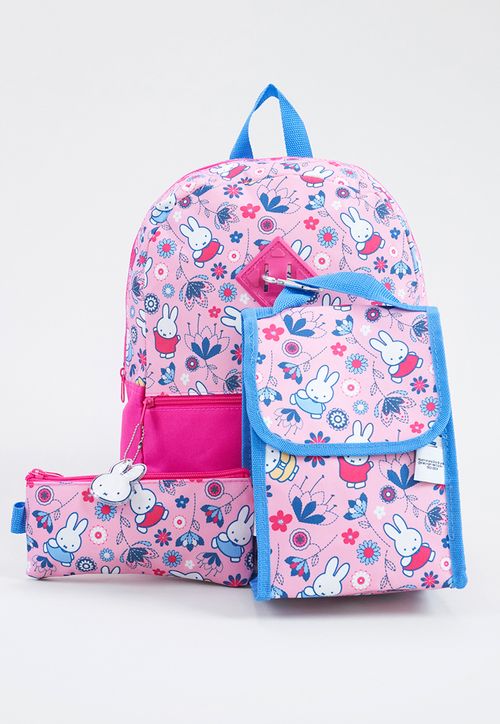 Pack 3 En 1 Escolar Miffy Conejo Rosado