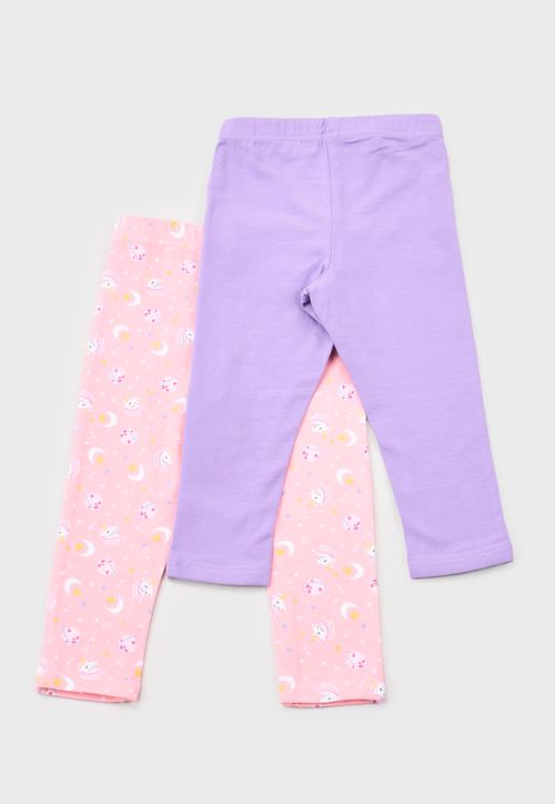 Calza Bebe Niña Bipack Solida + Print Rosado
