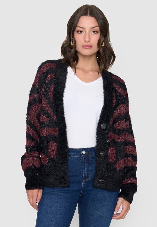 Cardigán Mujer Lurex Print Burdeo