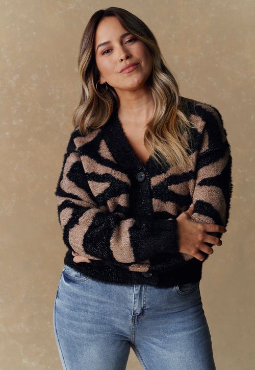 Cardigán Mujer Lurex Print Café