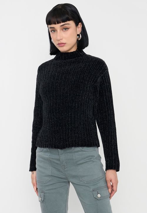 Sweater Mujer Chenille Rib Negro